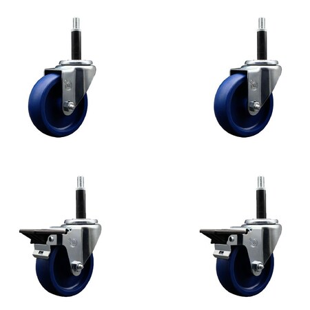 Service Caster 4'' Solid Poly Wheel Swivel 3/4'' Expanding Stem Caster Set 2 Brakes, 4PK SCC-EX20S414-SPUS-2-PLB-2-34
